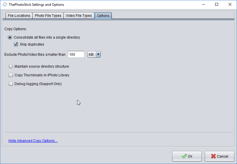 PhotoStick Advanced Options