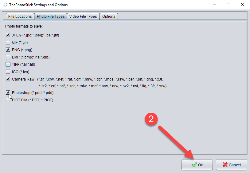 PhotoStick Photo File Types