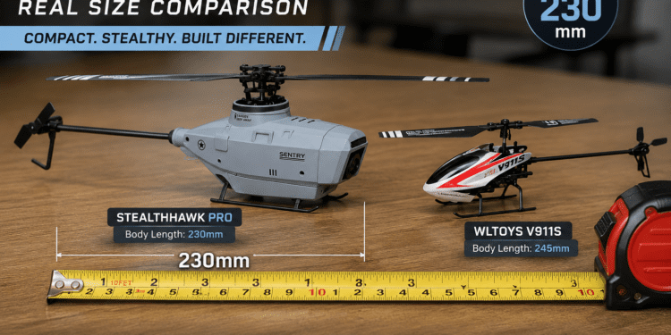 StealthHawk Pro Reviews 2026: What Every Buyer Needs to Know Before Spending $149 1 StealthHawk Pro RC helicopter drone size comparison - 230mm body