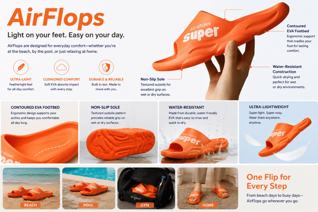 AirFlops Slippers Review: Is "Memory Foam" Actually Memory Foam? 2 AirFlops ergonomic therapeutic EVA foam flip-flop slippers in blue