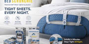 Bed Scrunchie patented 360-degree sheet tightening system on a made bed