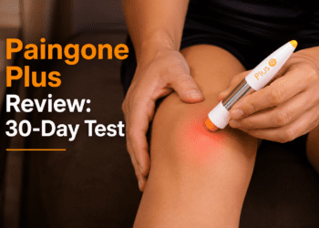 Paingone Plus Review (2026 Update): Does This Automatic TENS Pen Actually Work? 11 Paingone Plus automatic TENS pen being used on a sore knee.