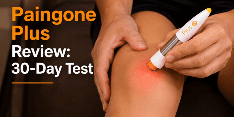 Paingone Plus automatic TENS pen being used on a sore knee.