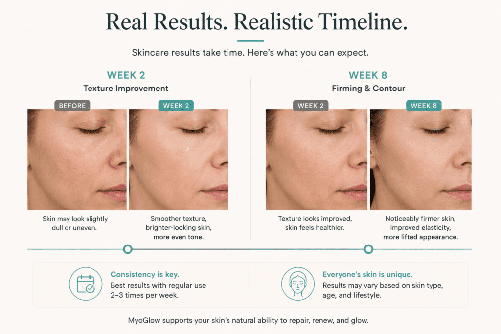 MyoGlow before and after realistic timeline — what to expect in 8 weeks