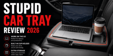 Stupid Car Tray Review: The Ultimate Mobile Office Setup? 4 Stupid Car Tray sitting level on a passenger seat holding a laptop.