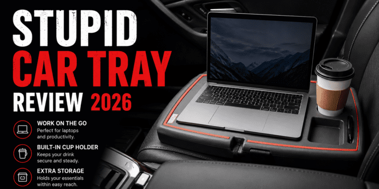 Stupid Car Tray sitting level on a passenger seat holding a laptop.